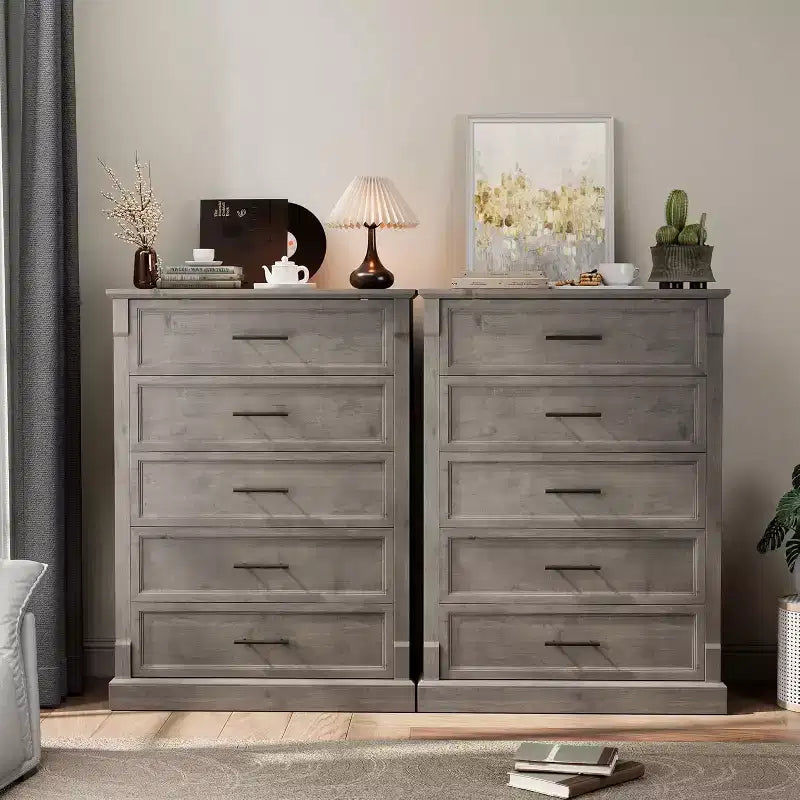 Farmhouse 4 Drawer Dresser for Bedroom, Tall Chest of Drawers with Metal Handles, Rustic Wooden Dresser TV Stand, for Living Room, Hallway