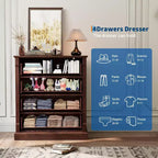 Farmhouse 4 Drawer Dresser for Bedroom, Tall Chest of Drawers with Metal Handles, Rustic Wooden Dresser TV Stand, for Living Room, Hallway