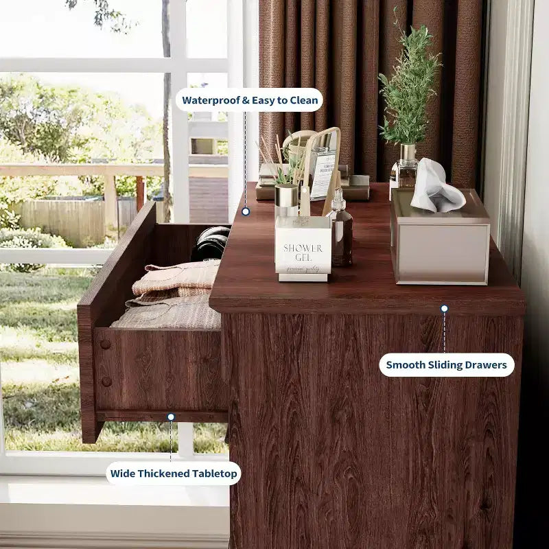 Farmhouse 4 Drawer Dresser for Bedroom, Tall Chest of Drawers with Metal Handles, Rustic Wooden Dresser TV Stand, for Living Room, Hallway