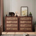 Farmhouse 4 Drawer Dresser for Bedroom, Tall Chest of Drawers with Metal Handles, Rustic Wooden Dresser TV Stand, for Living Room, Hallway