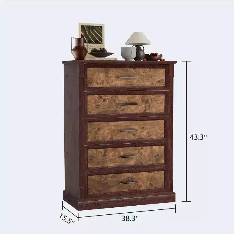 Farmhouse 4 Drawer Dresser for Bedroom, Tall Chest of Drawers with Metal Handles, Rustic Wooden Dresser TV Stand, for Living Room, Hallway